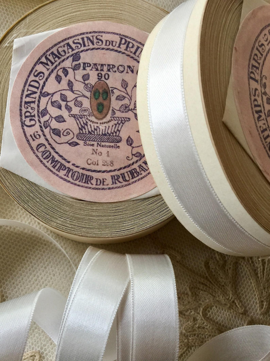 Satin Vintage Ribbon By the Roll Ivory