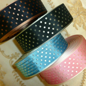Vintage Ribbon by the Roll - Woven Polka Dot Ribbon in Four Colors and Two Widths