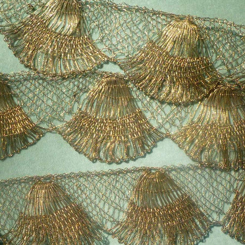 Antique French Gold Metal Scalloped Lace Trim