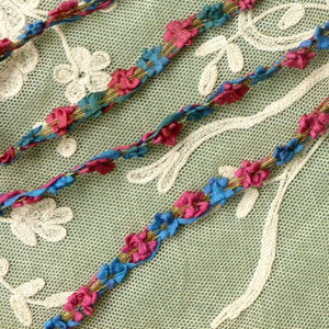 Antique French Ribbon Rococo Flower Trim Gold Metal Threads    By the yard