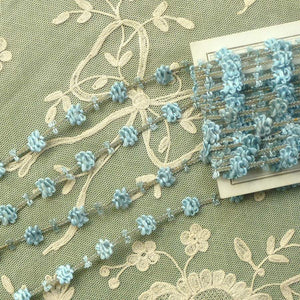 Antique French Rococo Trim Blue Flower & Silver Metal      12 Inches