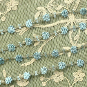 Antique French Rococo Trim Blue Flower & Silver Metal      12 Inches