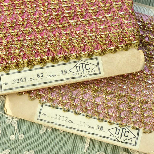 Vintage Pink and Gold Tinsel Trim