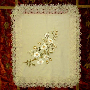 Antique Silk Embroidered Roses & Handmade lace Cover