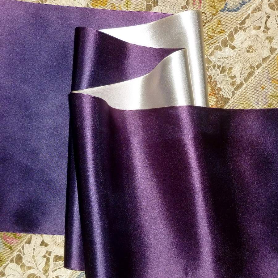 Vintage Royal Purple/Violet & Silver Satin Ribbon Double Sided