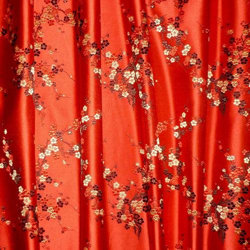 Vintage SILK Satin Damask Woven Fabric With Cherry blossom Motifs