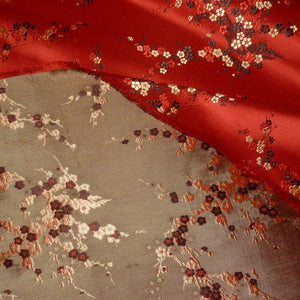 Vintage SILK Satin Damask Woven Fabric With Cherry blossom Motifs