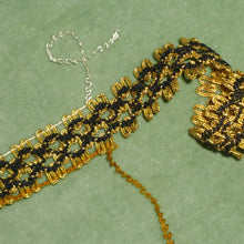 Load image into Gallery viewer, Vintage Gold Tinsel &amp; Silky Black Embroidered Trim