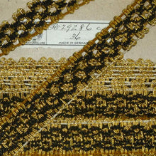 Load image into Gallery viewer, Vintage Gold Tinsel &amp; Silky Black Embroidered Trim
