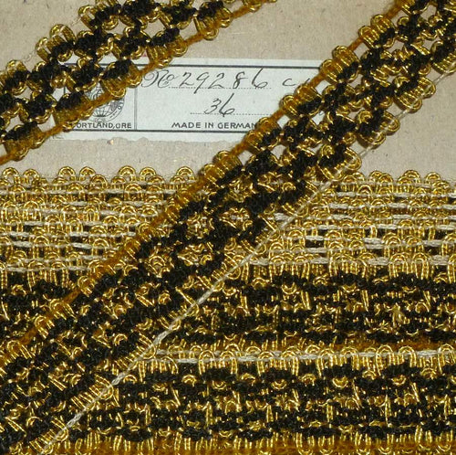 Vintage Gold Tinsel & Silky Black Embroidered Trim