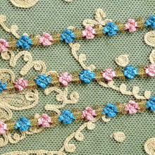 Load image into Gallery viewer,  Antique French Rococo Pink &amp; Blue Floss and Gold Metal Trim      12 Inches