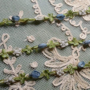 Antique French Blue Ombre Ribbon Rosette trim     By the yard