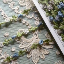 Load image into Gallery viewer, Antique French Blue Ombre Ribbon Rosette trim     By the yard