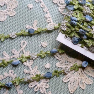 Antique French Blue Ombre Ribbon Rosette trim     By the yard