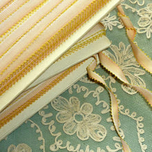 Load image into Gallery viewer, Circa 1920 French Picot Ombre Ribbons Apricot Pink With Yellow Picots
