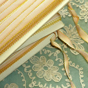 Circa 1920 French Picot Ombre Ribbons Apricot Pink With Yellow Picots