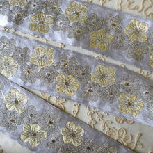 Load image into Gallery viewer, Vintage French Brocade Silver Grey With Golden Cherry Blossoms