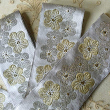 Load image into Gallery viewer, Vintage French Brocade Silver Grey With Golden Cherry Blossoms