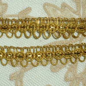 Antique gold metallic lace trim swag brocade braid loops yardage 1 wide vtg