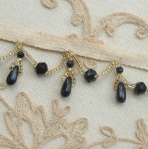 Antique Jet Black and Gold Glass Beaded Trim