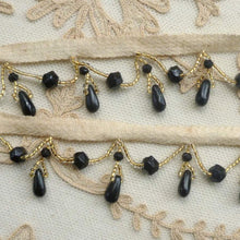 Load image into Gallery viewer, Antique Jet Black and Gold Glass Beaded Trim