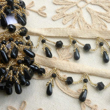 Load image into Gallery viewer, Antique Jet Black and Gold Glass Beaded Trim