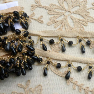 Antique Jet Black and Gold Glass Beaded Trim
