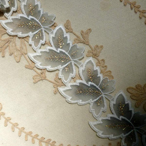 Vintage Swiss Embroidered Cotton Organdy Leaves Gold Tinsel Detail