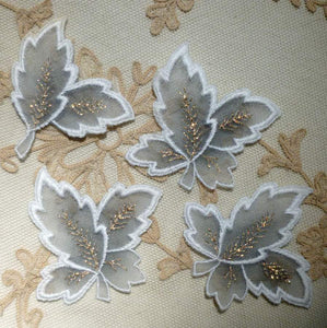 Vintage Swiss Embroidered Cotton Organdy Leaves Gold Tinsel Detail
