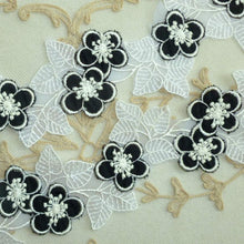 Load image into Gallery viewer, Vintage Swiss Embroidered Organza Petaled Black Layered Flowers Lacy Leaves