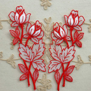 Vintage Swiss Red Cotton Embroidered Organza Trim