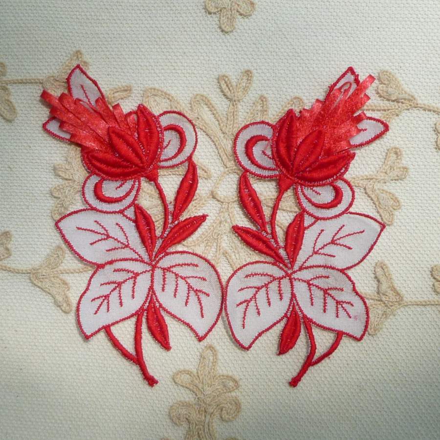 Vintage Swiss Embroidered Organza and Artificial Straw Flower Motif