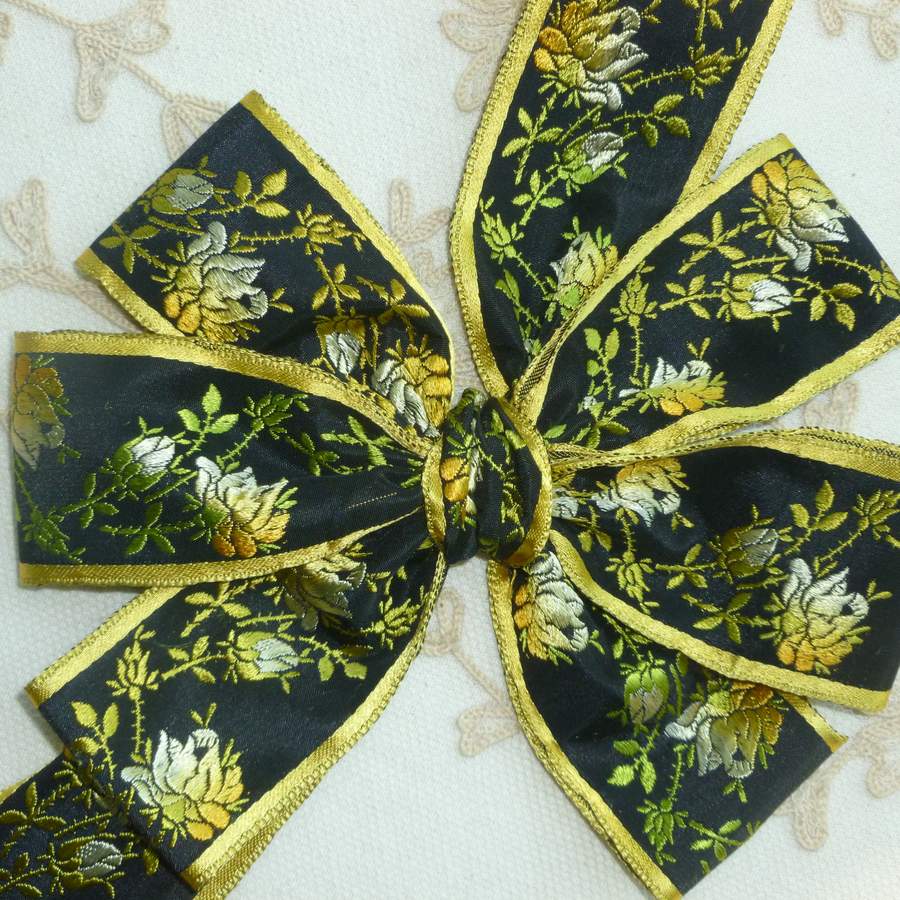 French Gold and Yellow Ombre Woven Roses Vintage Ribbon