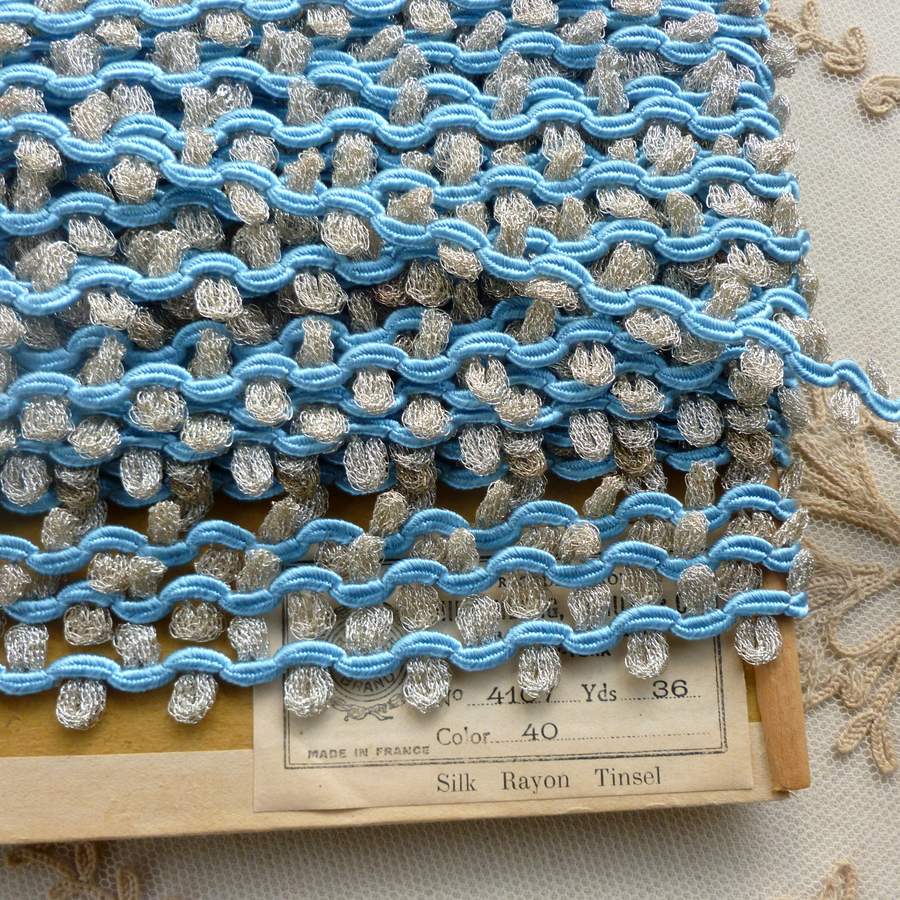 Vintage French Silver and Blue Rococo Trim