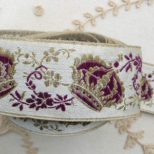 Victorian Royalty Gold Metal and Purple Crown Ribbon