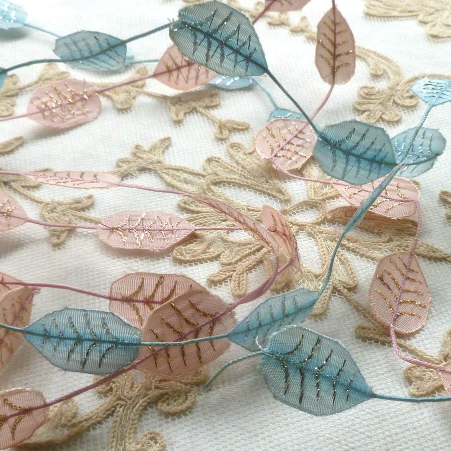 Ethereal Leaf Garland Vintage Trim with Gold or Silver Tinsel Detail