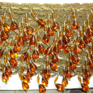 Amber Glass & Gold Metal Beaded Trim Circa 1920's