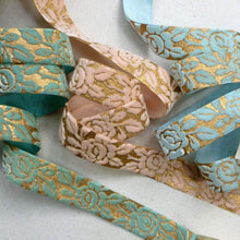Load image into Gallery viewer, Vintage Gold Embossed Velvet Ribbon