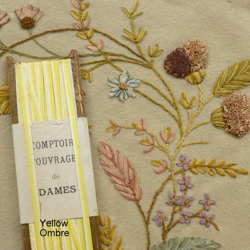 Antique French Silk Ombre Embroidery Ribbons 1 Yard