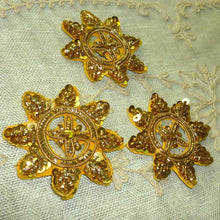 Load image into Gallery viewer, Antique Gold Metal Sequin and Gold Bullion Embroidered Applique