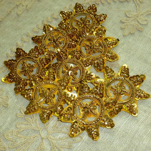 Antique Gold Metal Sequin and Gold Bullion Embroidered Applique