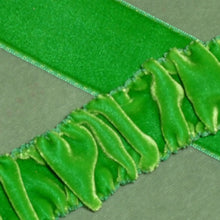 Load image into Gallery viewer, Vintage Emerald Green Velvet Ribbon Taffeta Back Drawstrings Color of the year 2013