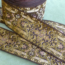 Load image into Gallery viewer, Vintage French Brocade Ribbon Gold Metallic Threads