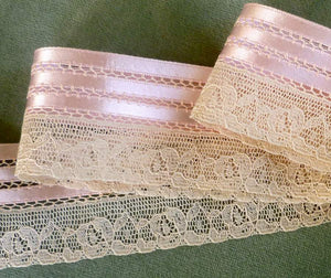 Vintage 1930/40's Pink Satin Ribbon Feather Stitch Lace Lingerie Trim