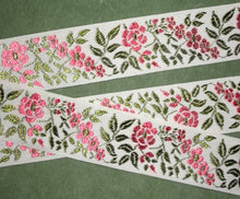 Load image into Gallery viewer, Vintage woven floral ribbon pink roses
