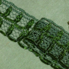Load image into Gallery viewer, Antique French Millinery Trim Two Forest Green Silk Chenille cords Detail